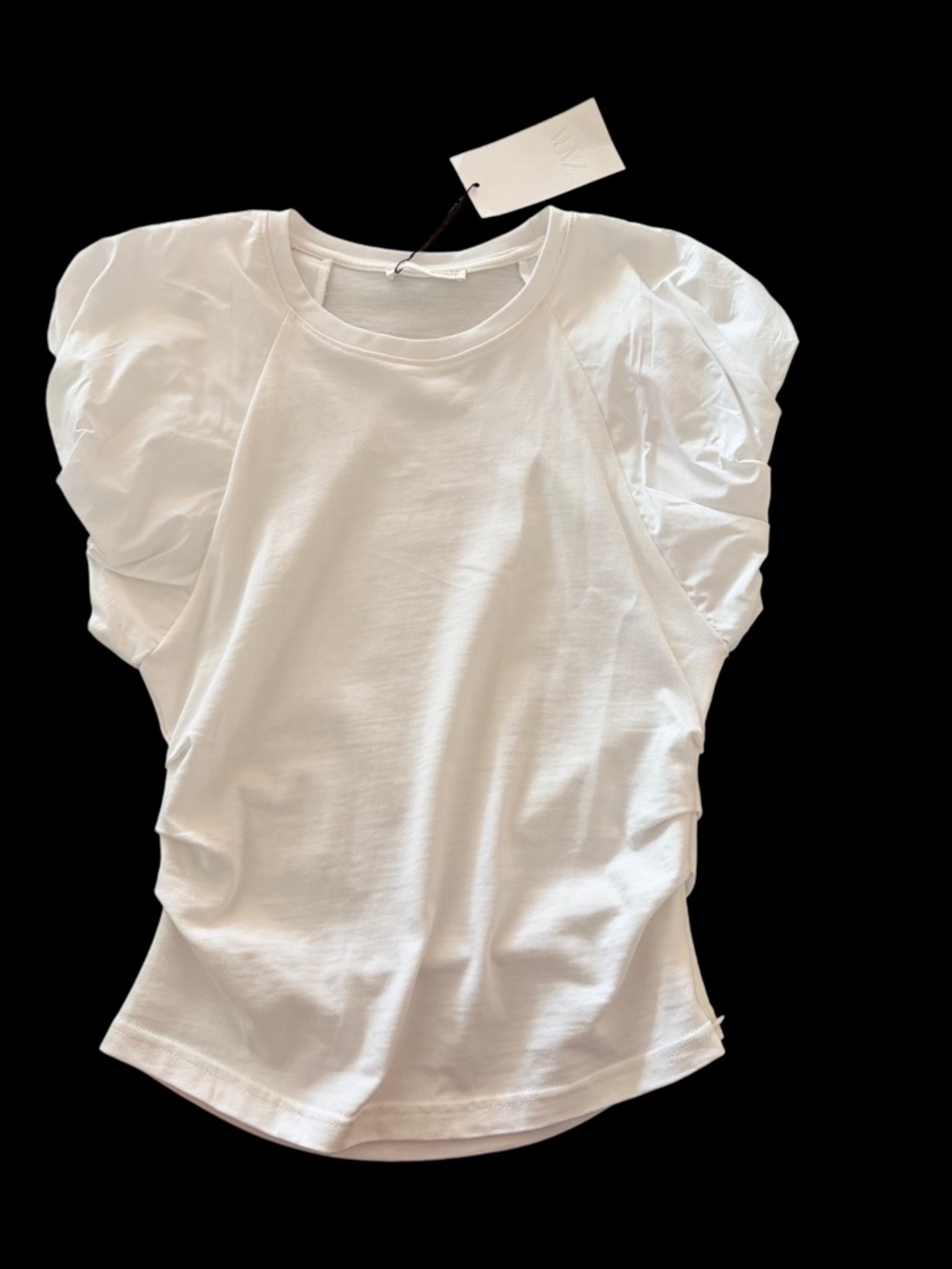 Zara White Puff-Sleeve Crewneck Tee